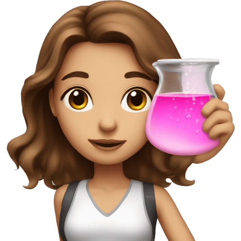 beautiful girl with brown hair doing pink chemistry  emoji