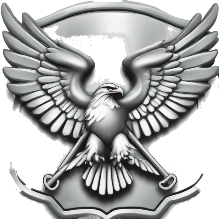 Create an emoji of a US Army O-6 Colonel insignia: a silver eagle with outstretched wings, clutching arrows and a shield on its chest. Ensure it is distinctly silver. emoji