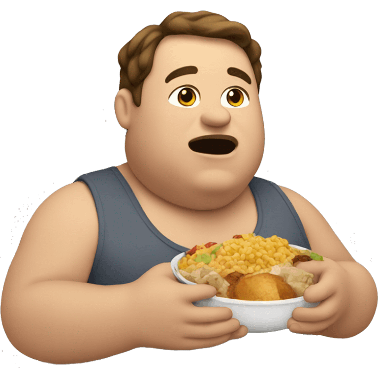 fat man with brown hair eating all the food emoji