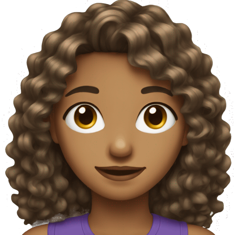 teen with diamond face shape  brown curly fringe hairstyle emoji