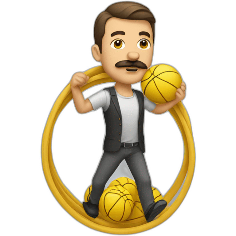  Man with mustache Expressively strenuously carrying a lot of balls emoji