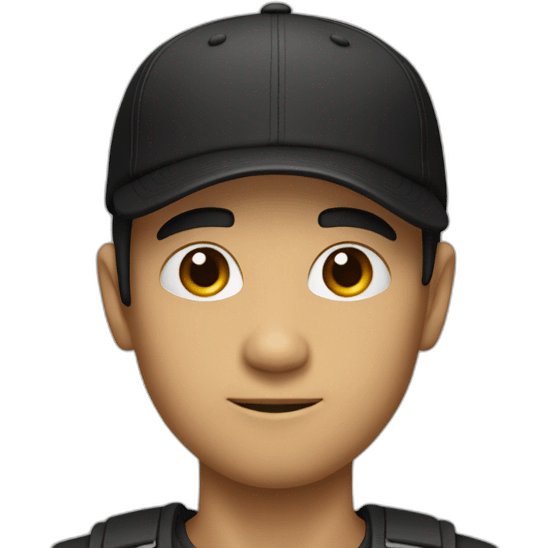 A round-headed man with thin black hair and a black cap with the initials "NE" on it emoji