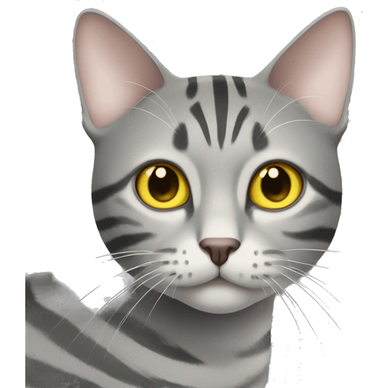 A grey striped cat with yellow eyes emoji