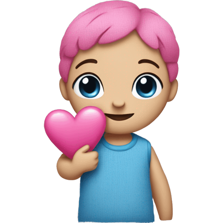 Pink stitch holding blue heart emoji