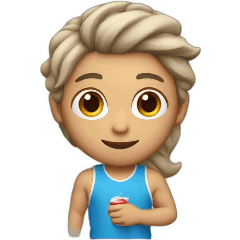 Runner con cola de pelo gris y aros en las orejas emoji