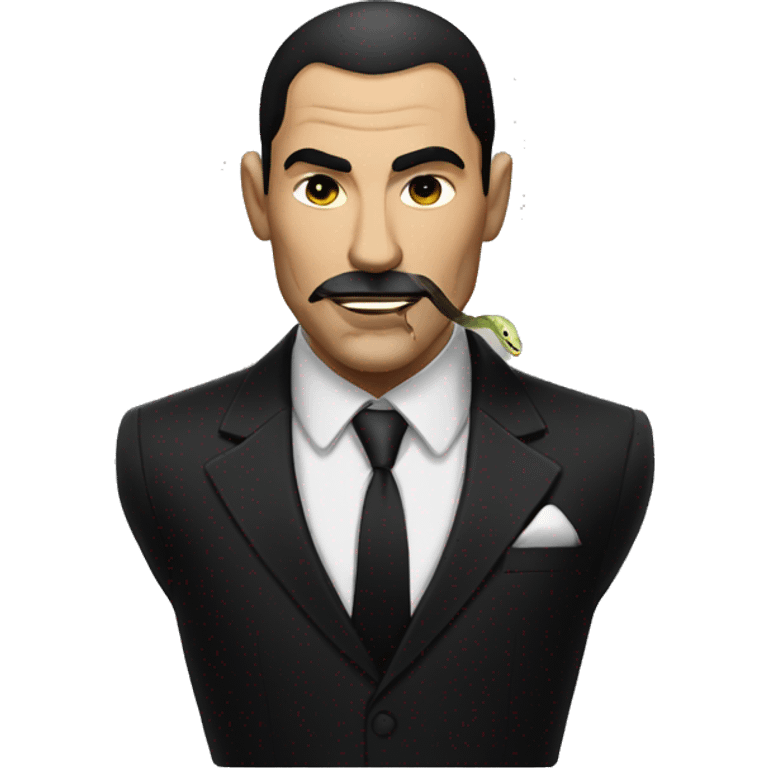 A male mafia boss with a snake tattoo on the right side of his face, wearing a black suit and a cigar in his mouth emoji