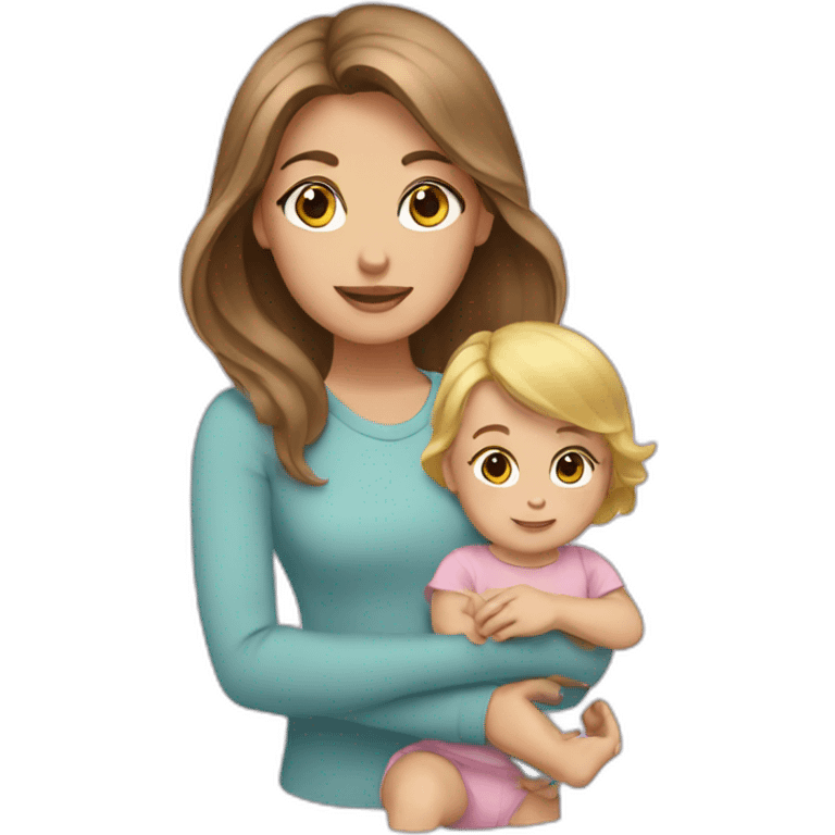 Brown hair Girl with blond baby emoji