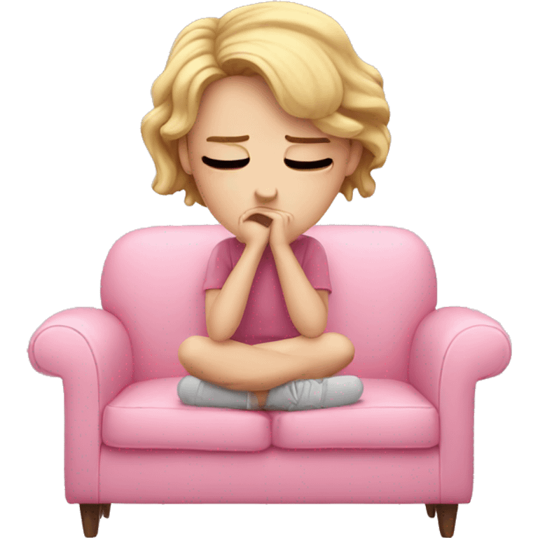 sad white girl crying on the cozy pink couch  emoji