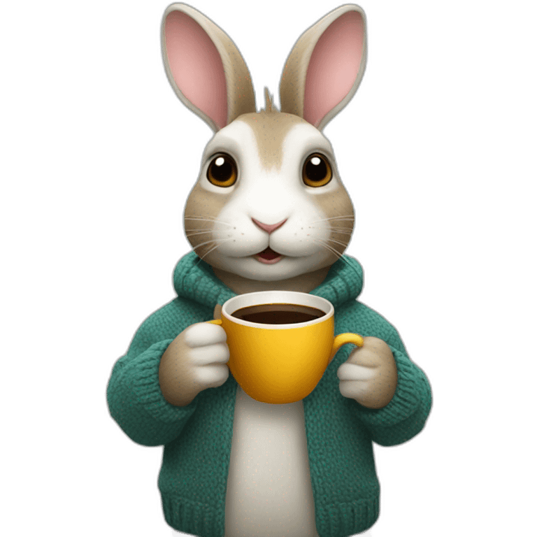 Rabbit with coffe cup in the sweater emoji