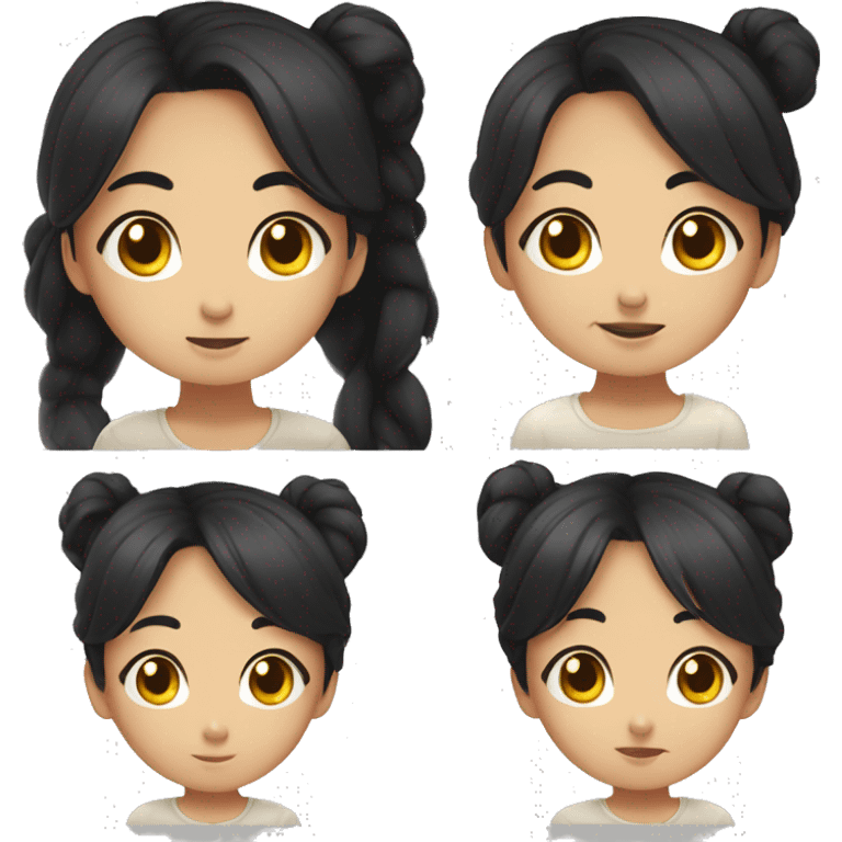 Shourt black hair, korean woman, round eyes, round nose, smile lip, she's name is doah emoji