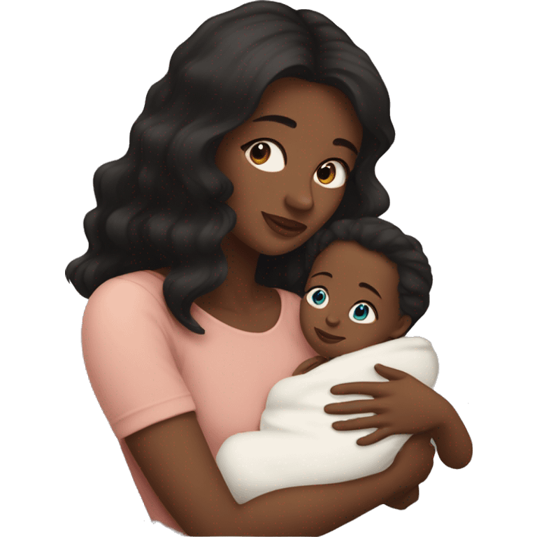 mom holding newborn baby girl with blue eyes and white skin baby dark hair emoji