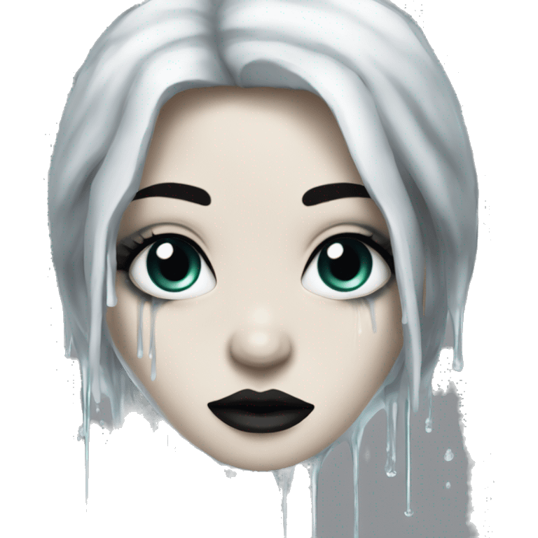 white goth women long black hair and with waterproof makeup with water dripping down her face  emoji