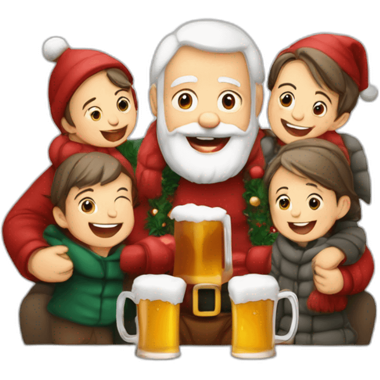 Père Noël qui boit de la bière avec des enfants emoji