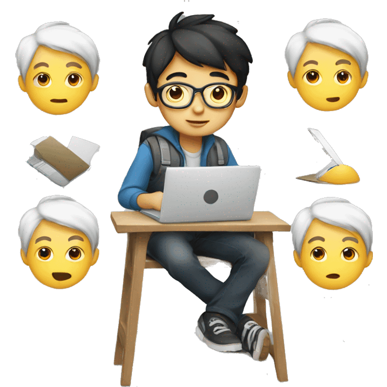 Graphic Designer asian boy with laptop emoji