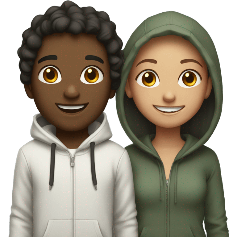 boy and girl in hoodies smiling emoji