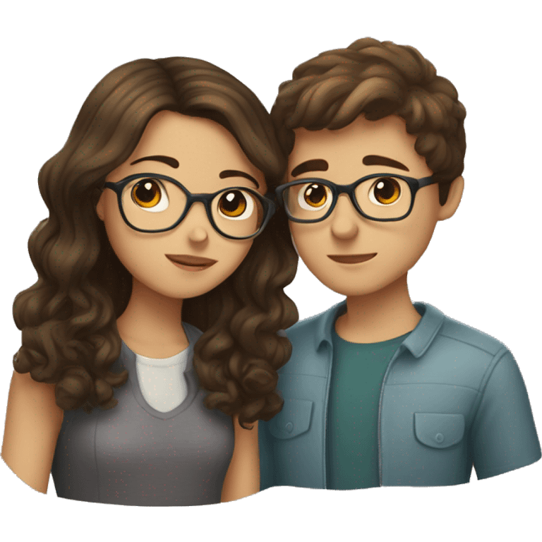 girl with brown hair kissing boy with brown hair and glasses emoji