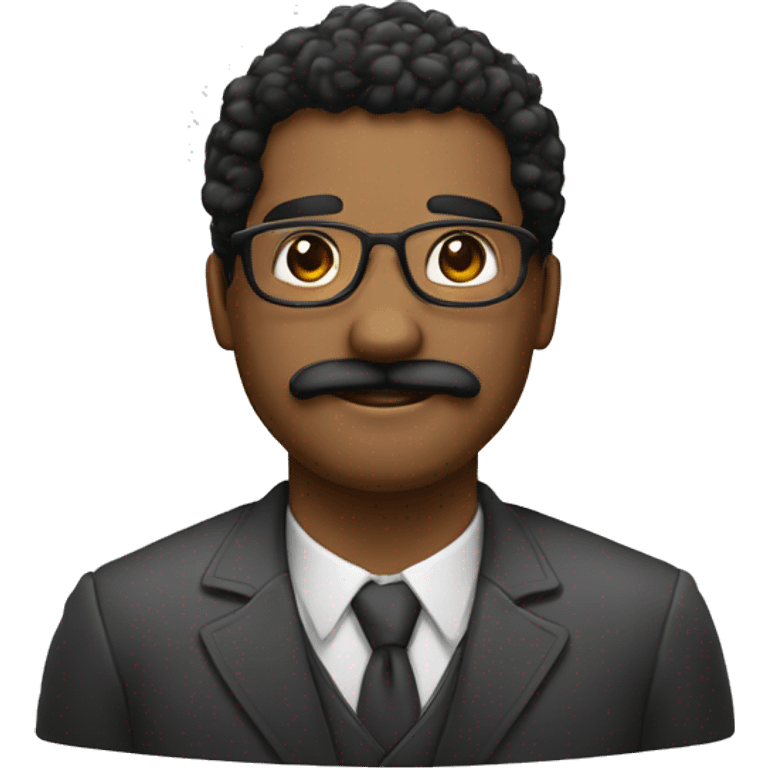 Homem negro com bigode, cabelo branco, calvo, usa óculos, sorrindo emoji