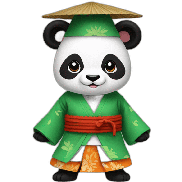 Panda doing kung fu in a sedge hat and kimono emoji