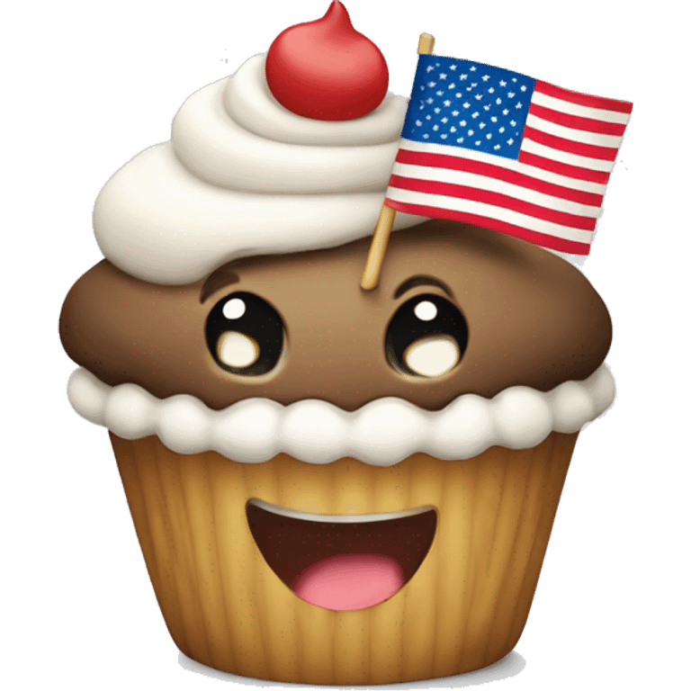 Happy cupcake with an American flag emoji