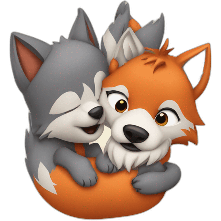 Wolf and fox snuggling emoji