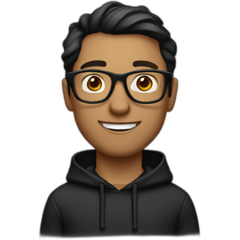 white nerdy man with glasses wearing black hoodie emoji