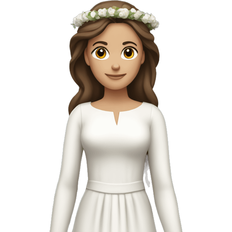 brown haired women with white gown and spur wreath white candles on top emoji