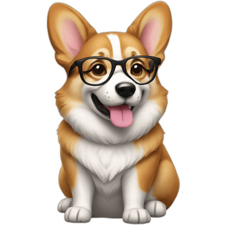 full-height sit Corgi with glasses emoji