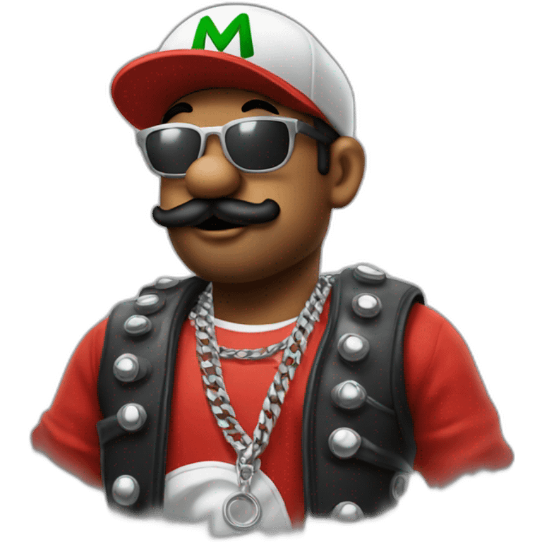 mario as an italian rapper with silver chains emoji