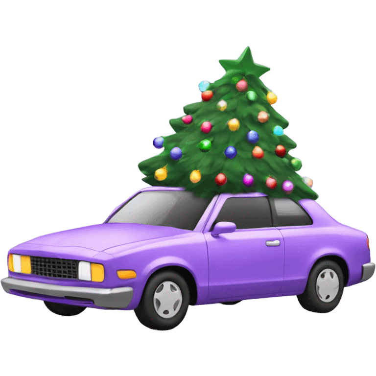 Christmas light purple car with Christmas tree emoji