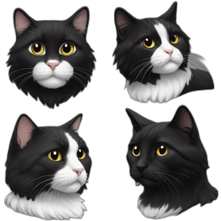 A fully black short haired cat and a black/white long haired cat emoji