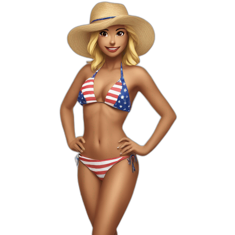 Sexy pose - woman wearing only American flag bikini poster emoji