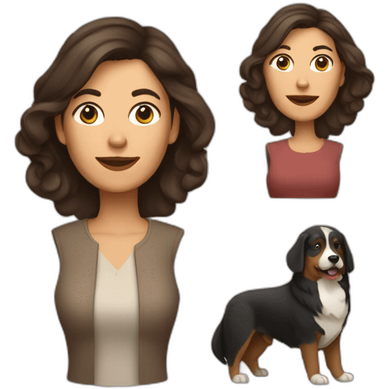 middle aged brunette woman with medium hair and shepard dog emoji