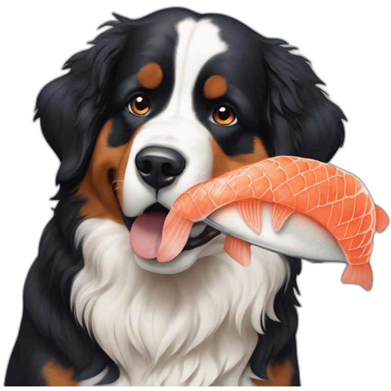 Bernese mountain dog eating salmon emoji