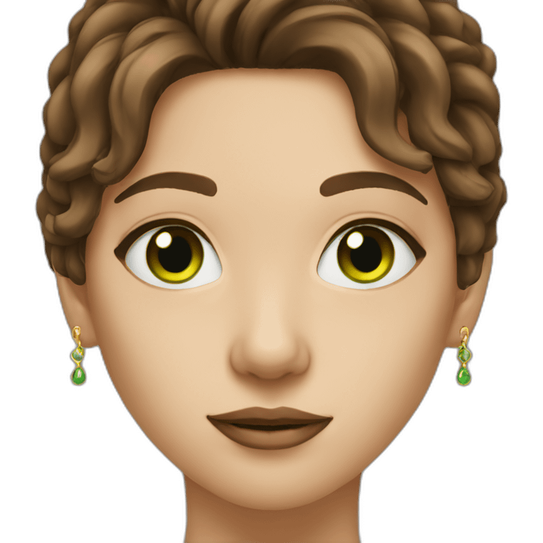 Woman with brown hair with gold nose ring with green eyes emoji