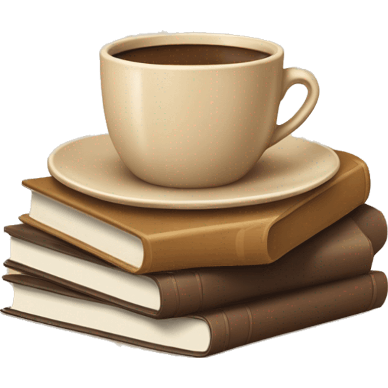 beige cup of coffee on top of a small stack of brown and beige books emoji