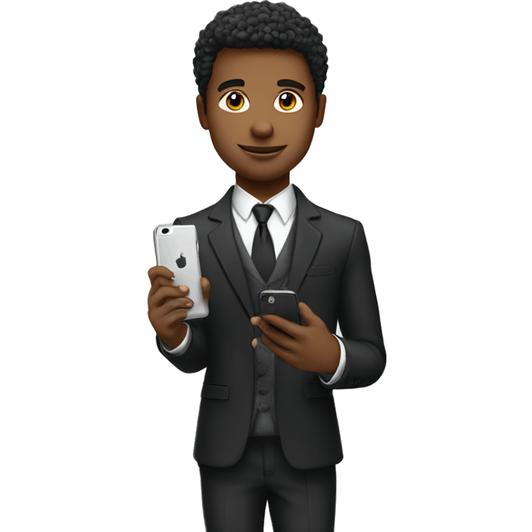 stylish young man in formal wear holding iPhone emoji