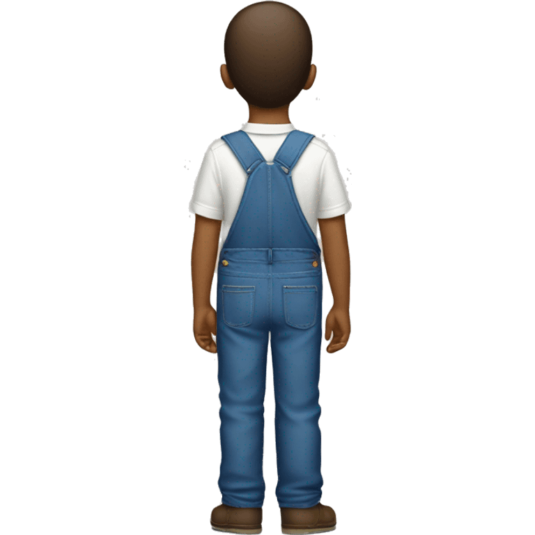 white shirt from behind, boy pointing up, blue overalls emoji