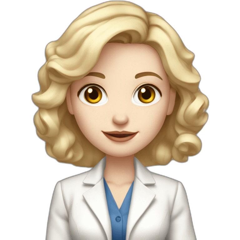 pale skin woman interior designer with blonde middle length hair, blue eyes, White classical jacket, blouse, Gray skirt holding a color palette in the hands emoji