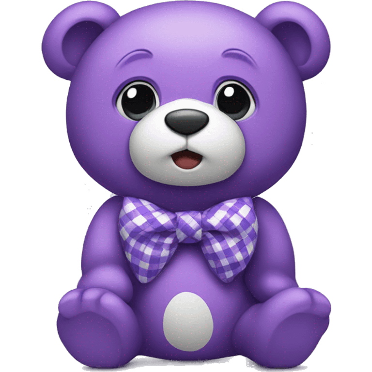 purple teddy bear with a checkered bow on hs neck emoji