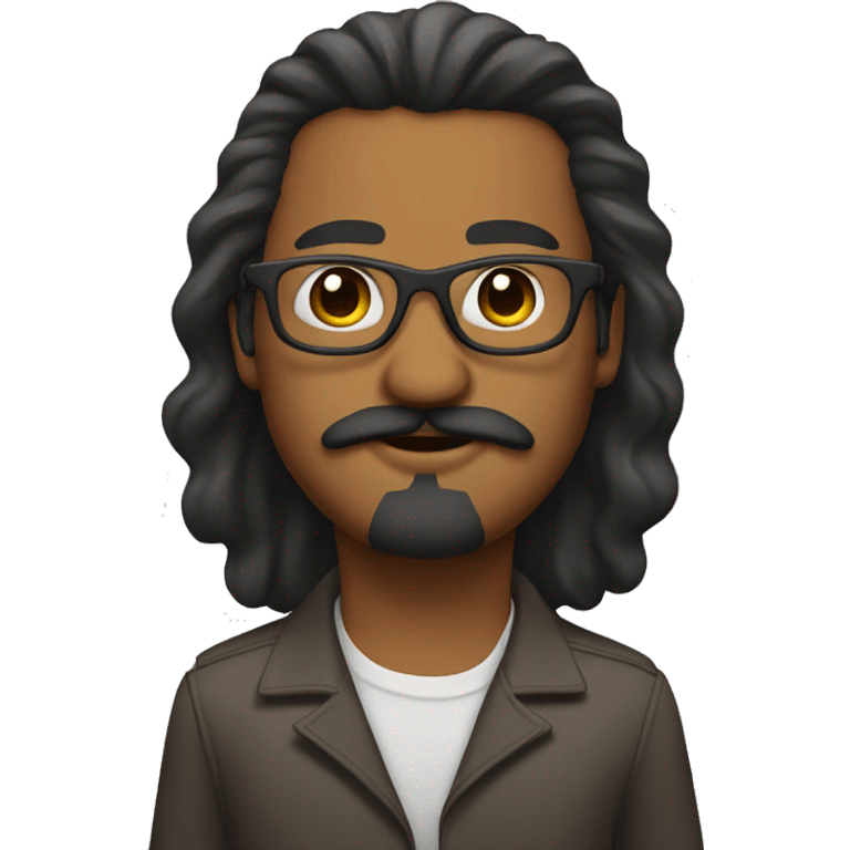 Brown man with mustache and sharp beard with square glasses and a mullet emoji