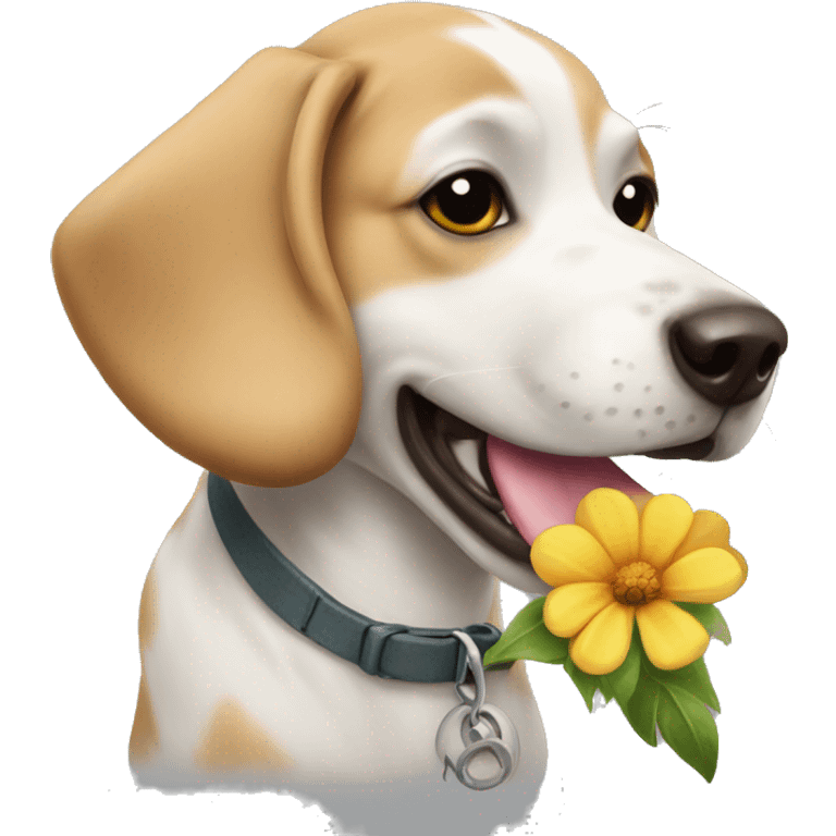 A dog with a flower in its mouth emoji