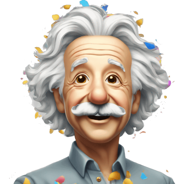 happy albert einstein standing and everywhere colorful confetti emoji