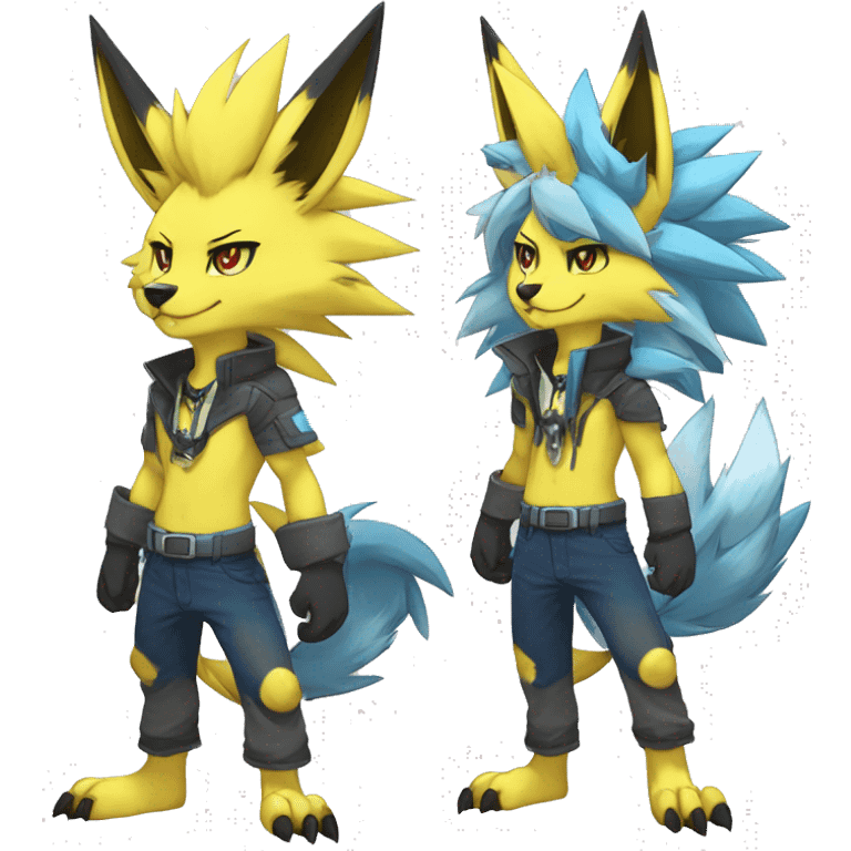 Anthro Edgy Cool Zeraora-Lombax-Werewolf-Jolteon-Pokémon-Fakémon Full Body Detailed High Quality emoji