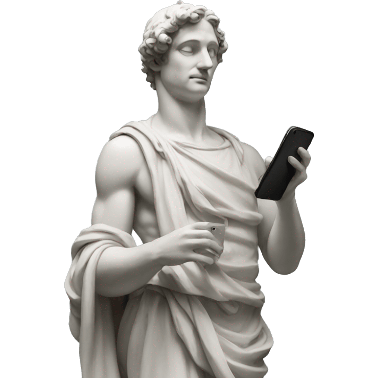 italian statue looking at cellphone emoji