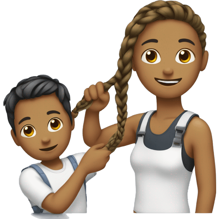 Girl braiding boys hair emoji