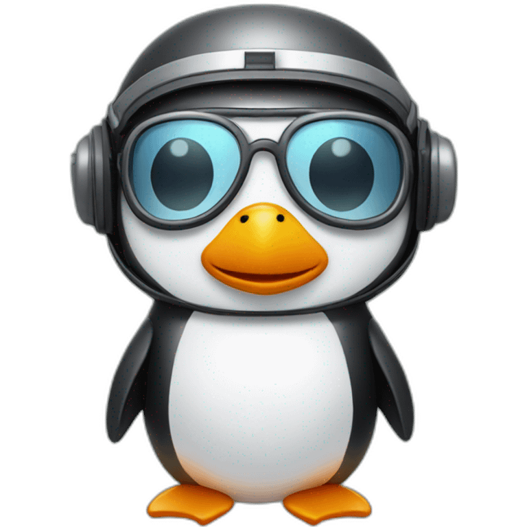 Penguin with jetpack & aviator glasses side view emoji