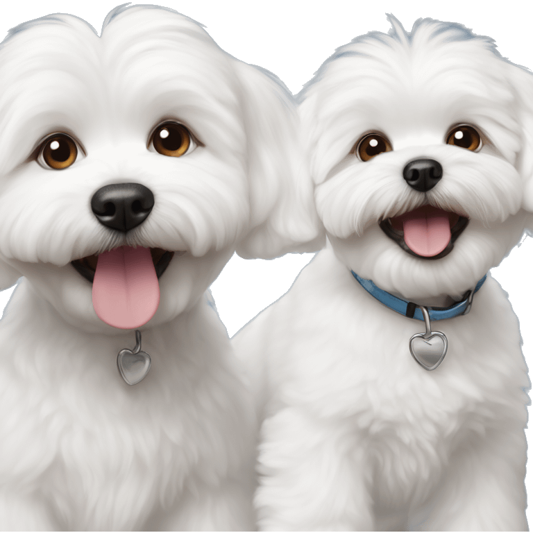 Happy face with 2 white bichon Maltese dogs  emoji