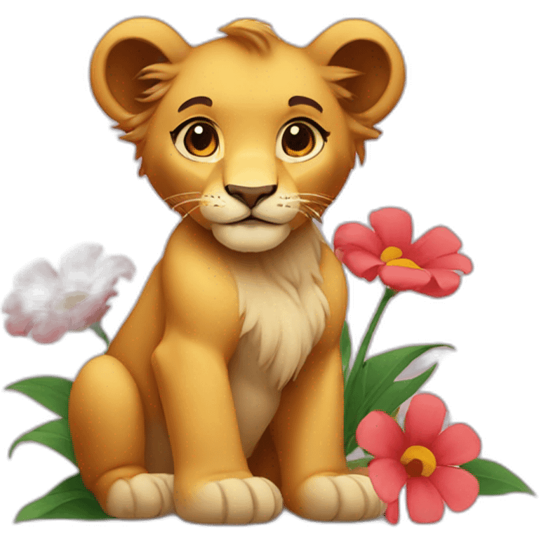 The lion cub and the flowers emoji