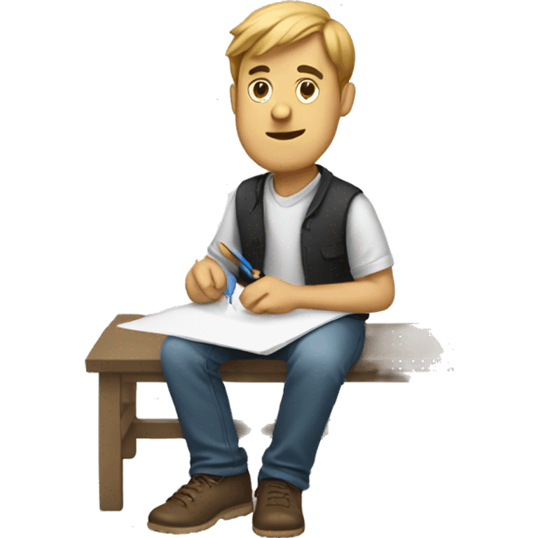 a guy sitting down and drawing on a paper emoji