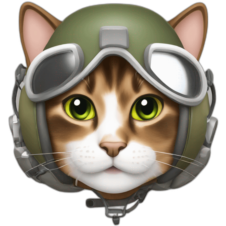 dusty brown brown calico cat without any white and with green eyes dressed as a pilot emoji